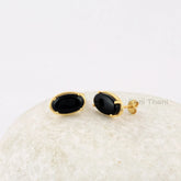 Black Onyx Stud Earrings - 925 Silver Earrings - Handmade Studs - 7x12mm Oval - Artisan Jewelry - Gift For Graduation - Jewelry For A Lawyer
